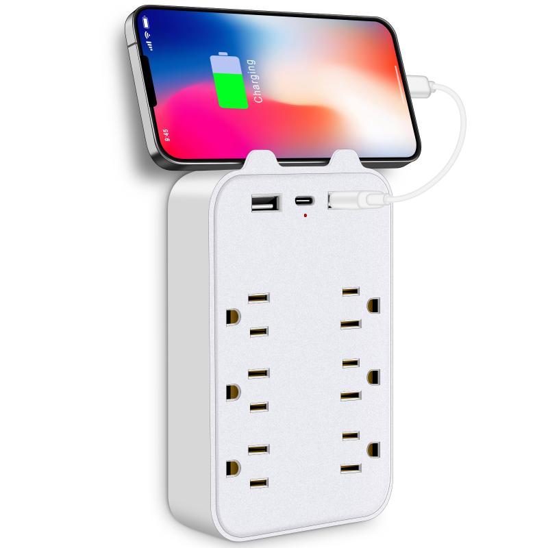 Powerful 9-in-1 Surge Protector with 6 Outlets Ideal for Home Office USB & USB-C Charging