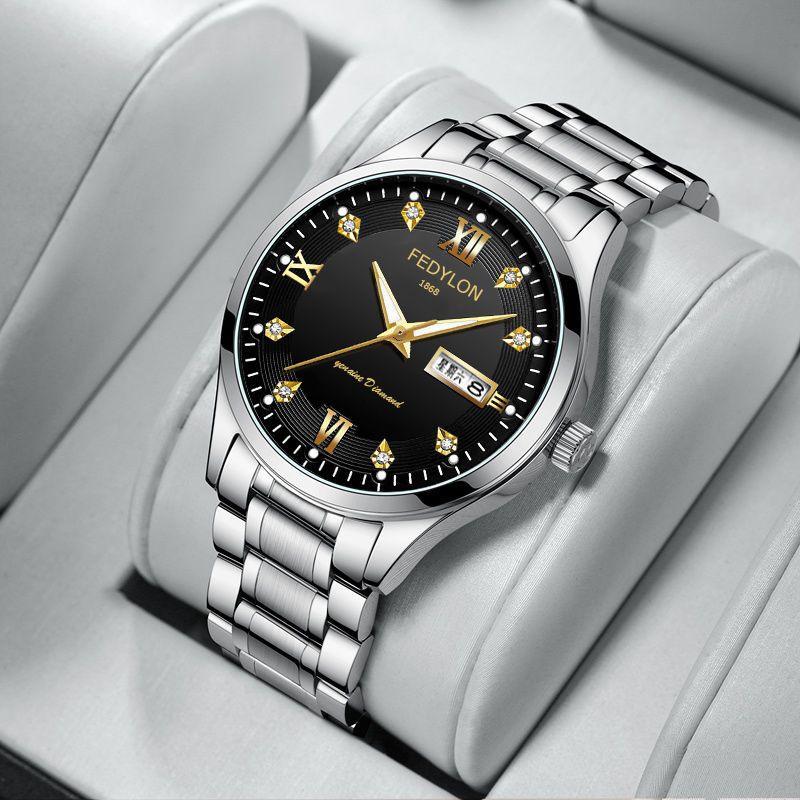 New Automatic Movement Luminous Waterproof Double Calendar Electronic Watch Men's Korean Quartz Mechanical Watch