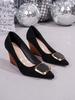 Women's Spring Suede Wedge Heels: French Style, Low-Cut, Metal Buckle, Professional Look