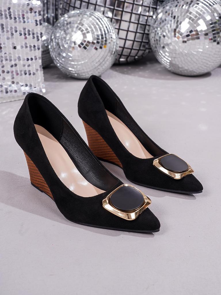 Women's Spring Suede Wedge Heels: French Style, Low-Cut, Metal Buckle, Professional Look