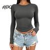 Slimming Silhouette Inner Wear Women Basic T-Shirt Long Sleeve Round Neck Bottoming Shirt Slim Fit Crew Shirt Stretchy Pullover Tops for Spring