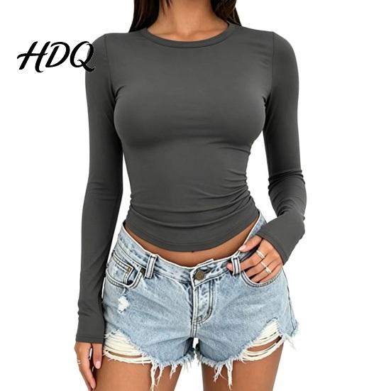 Slimming Silhouette Inner Wear Women Basic T-Shirt Long Sleeve Round Neck Bottoming Shirt Slim Fit Crew Shirt Stretchy Pullover Tops for Spring