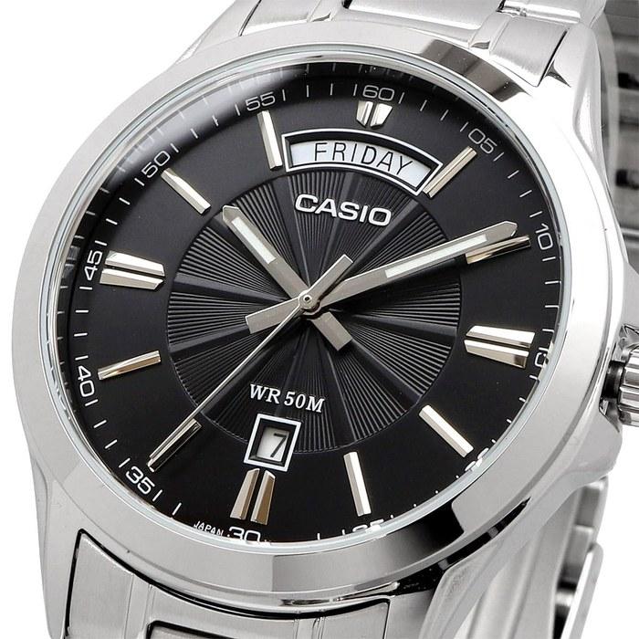 Casio MTP-1381D-1AV Men's Analog Quartz Watch, Silver/Black Metal Band