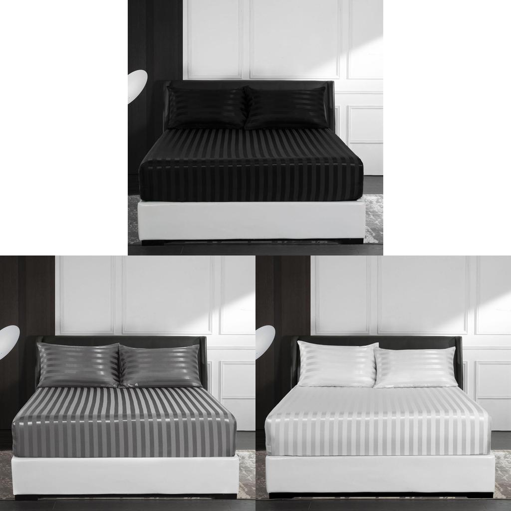 Minimalist Fitted Bed Sheet With Silk Satin Texture For Home Bedroom Decor