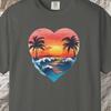 Valentine Heart Sunset T-Shirt, Romantic Beach Palm Tree Tee