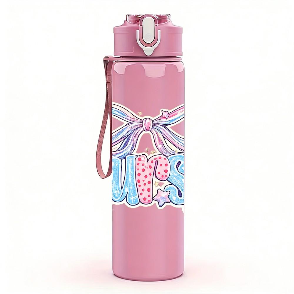 1PC Ties Bow Ribbon Pastel Color Print 750ml Color Plastic Sports Water Bottle Leakproof Flip Straw Lid Suitable for Sports Office Home Use
