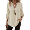 Women's Fashion Nine-minute Sleeve Cotton Linen Solid Colour Casual V-Neck Pocket Blouse Top