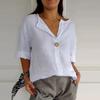 Women's Linen V-Neck Button Blouse Short Sleeve Loose Fit Casual Cotton Linen Top