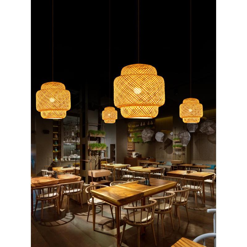 Zen Bamboo Pendant Lamp: Rattan Woven Japanese Tea Room Light