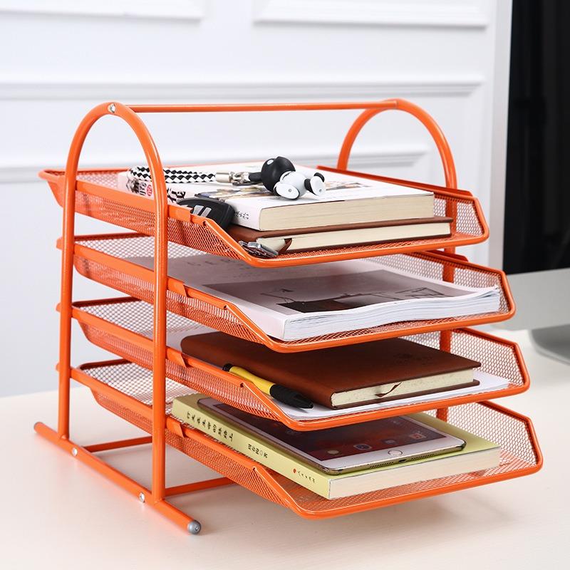 Four Layer Metal Mesh Office File Rack Desktop Organizer