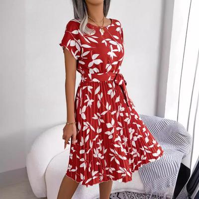 Ins Spring and Summer Casual Short Sleeved Pleated Dress Women's Fashion Versatile Trendy Commuting