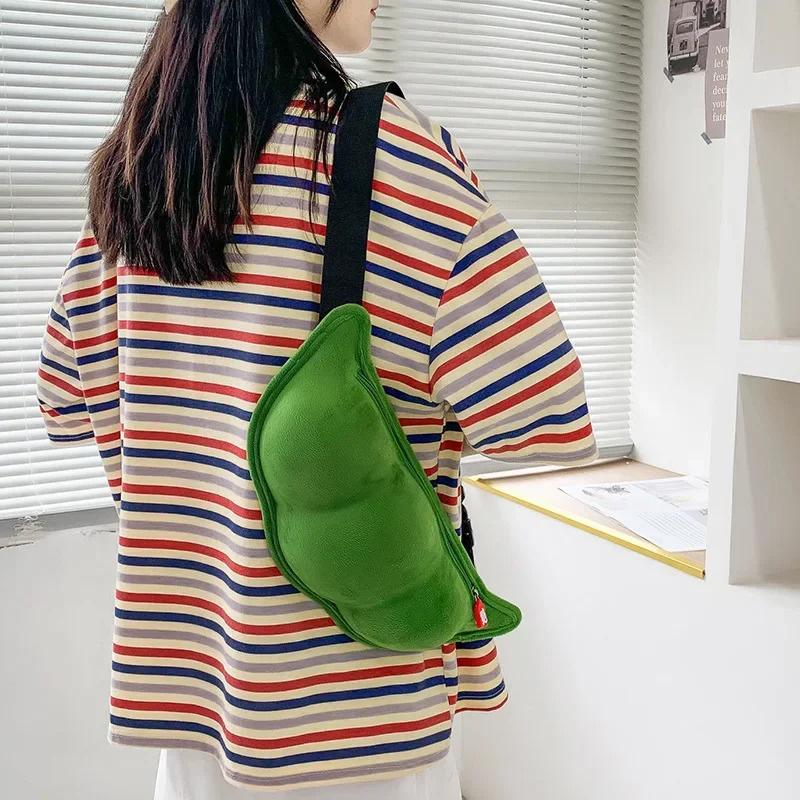 2025 Winter Persönlichkeit Kreativ Edamame Form Damen Umhängetasche Plüsch Erbse Schultertasche Für Frauen Lustige Und Witzige Brusttasche Bolsa De Mensajero