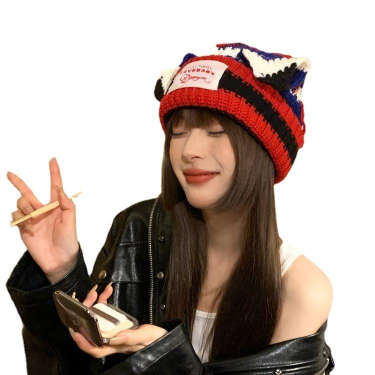 Womens Cat Cute Ear Knit Hat Winter Thick Warm Soft Cotton Cozy Beanie