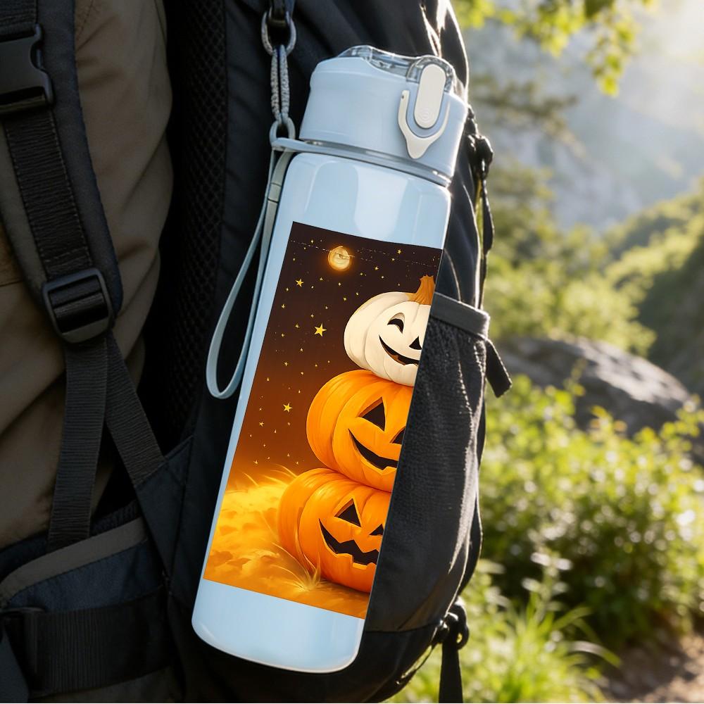 1PC Pumpkin Ghost Halloween Print 750ml Color Plastic Sports Water Bottle Leakproof Flip Straw Lid Suitable for Sports Office Home Use