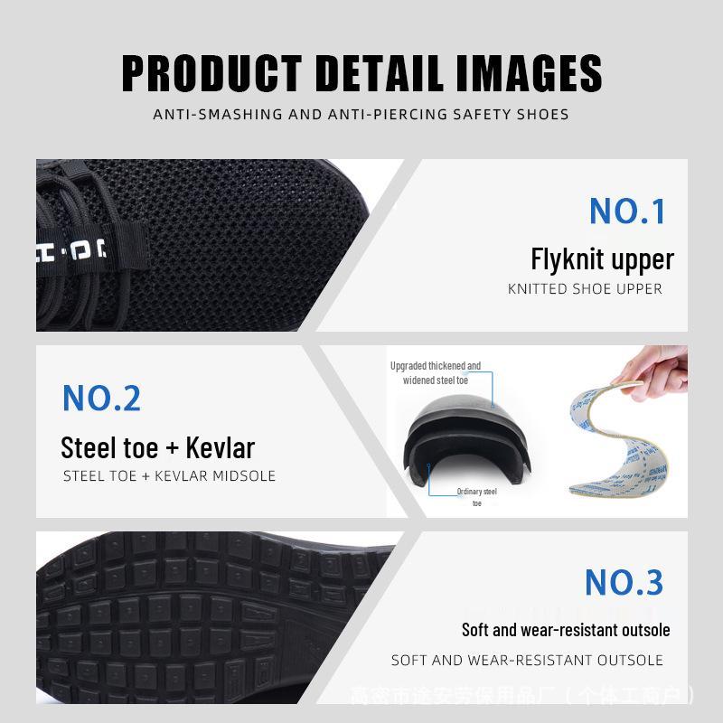 Lightweight Breathable Steel Toe Work Shoes - Anti-Smash, Anti-Puncture, Wear-Resistant & Comfortable for Long-Lasting Safety.