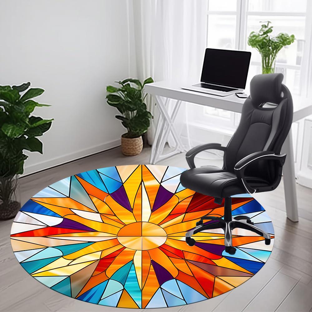 1pc Stained Glass Sunburst Office Round Area Rug, Indoor Mat Suitable ForOffice, Under Office Chairs Bedroom Living Room Home Decor, D159