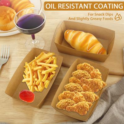 100Pcs Paper Food Boxes Disposable Kraft Brown Boat Shape Oil Proof Food Containers Take Out Snack Tray for Party Picnic Camping