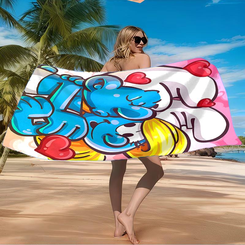 Blue Smur-f Characters Beach Towel Microfiber Beach Towel, Lightweight and Quick-Dry, for Summer Travel, Swimming Pool Fan Birthday Gift