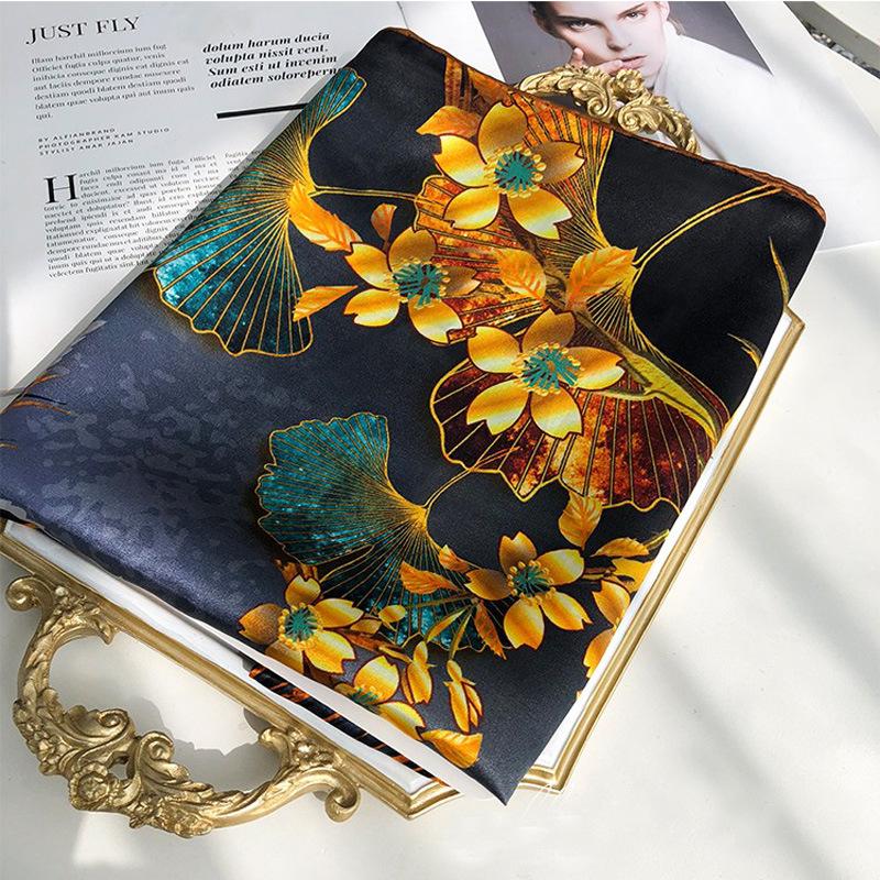 Bright Happiness Tree Silk Scarf Women'S Spring And Autumn Versatile 110 Satin Square Scarf Mulberry Silk Scarf Shawl