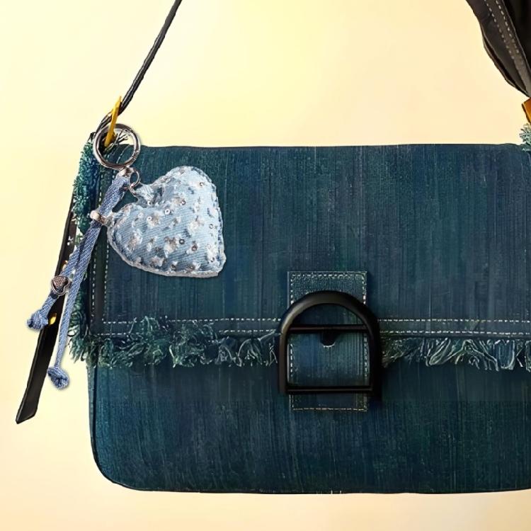 Charming Denims Heart Keychain Cute Design Sturdy Fabric Perfect For Keyrings Bags Gift Giving