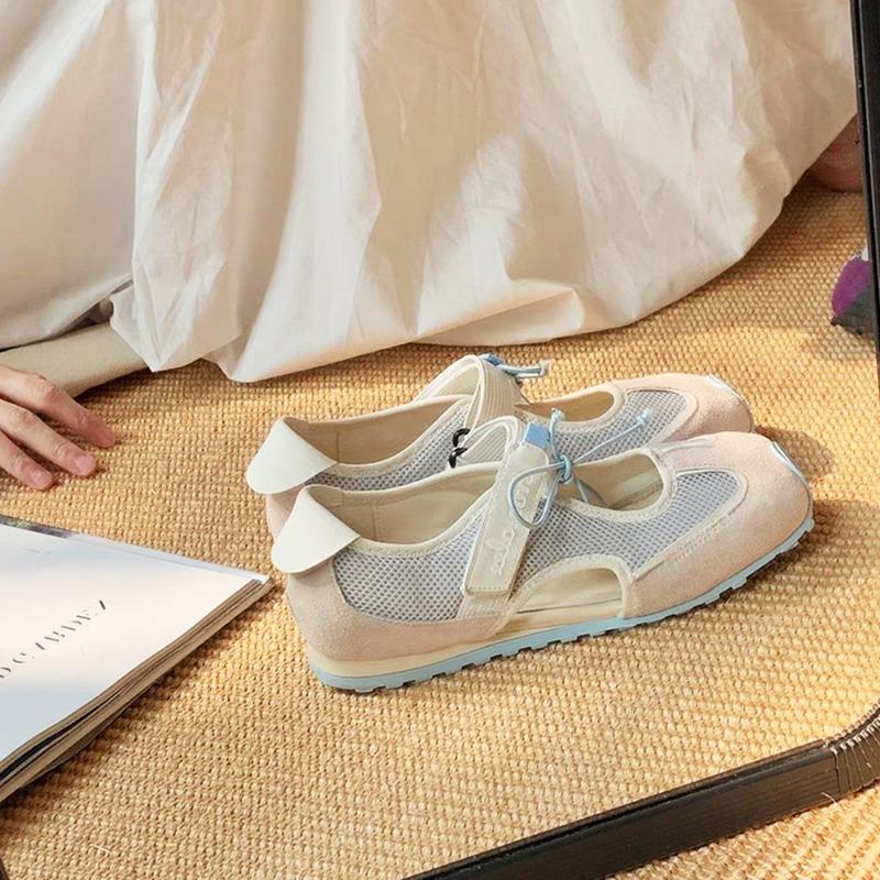 

Velcro sports Mary Jane shoes women s hollow ugly cute casual ballet style shoes 40 бежевый