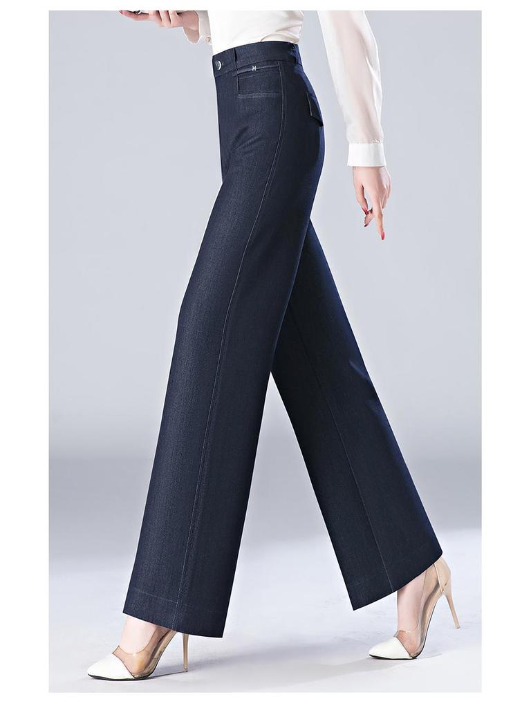 Women's High-Waist Slim-Fit Wide-Leg Imitation Denim Trousers - Spring/Summer 2025 Collection