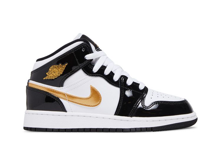 Jordan 1 Mid Patent Black White Gold (GS)