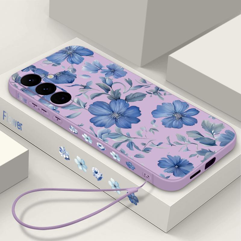 Schutzhülle mit Blumenmuster und Lanyard für Samsung Galaxy S23 S24 Ultra A55 A54 5G A56 S25 A53 A52 A14 A34 A15 A35 S20 FE S21 S22 Ultra Shockproof Capa