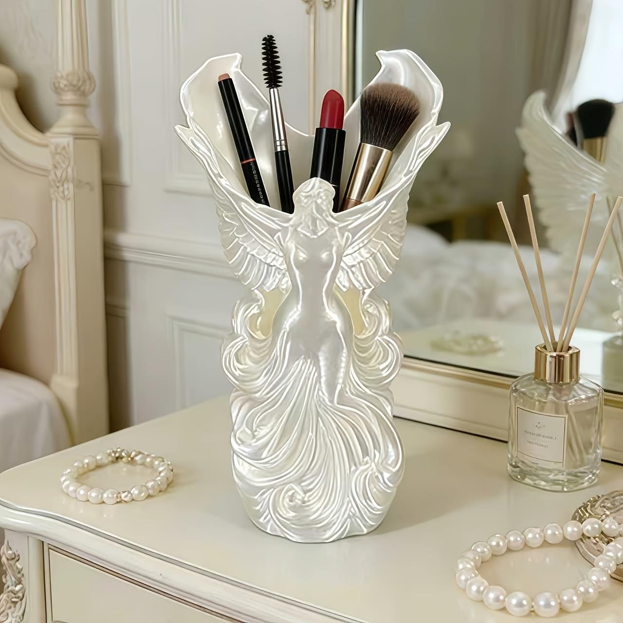 1 Piece Angel-Shaped Vase 3D Printed Angel Wings Pen Holder Sculpture Creative Desktop Decoration Art Ornament Gift Decoration