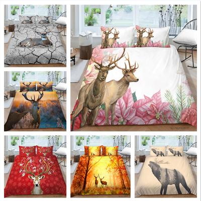 Bettwäsche mit Tiermuster, Einzelbett, Doppelbett, Full-Size-Kissenbezug mit Hirschmotiv und Bettbezug, 2 oder 3 Stück, waschbar, bequeme Heimdekoration