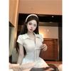 [] There is an inner ballet style polo collar dress women's short-sleeved skirt slim-fitting fluffy a-shaped skirt