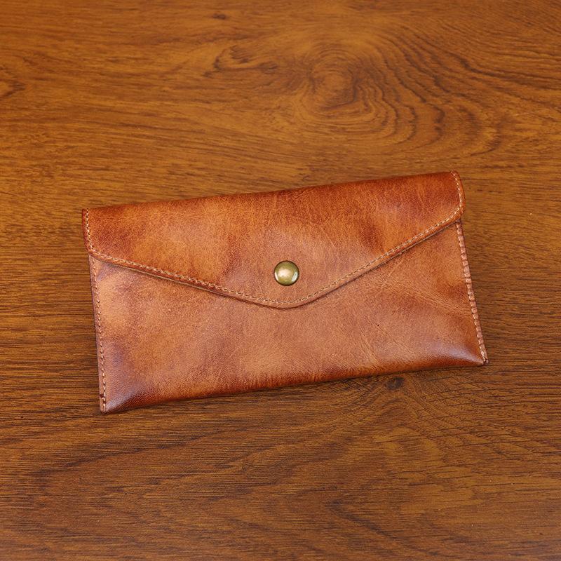 New Top Layer Cowhide Phone Bag for Women, Simple Vegetable Tanned Leather Wallet, Cowhide Wallet, Envelope Bag for Men