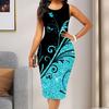 O-Ausschnitt Ärmelloses Taillen-enges Hüftwickelkleid für Damen Sommer Glänzender Druck Figurbetontes Kleid