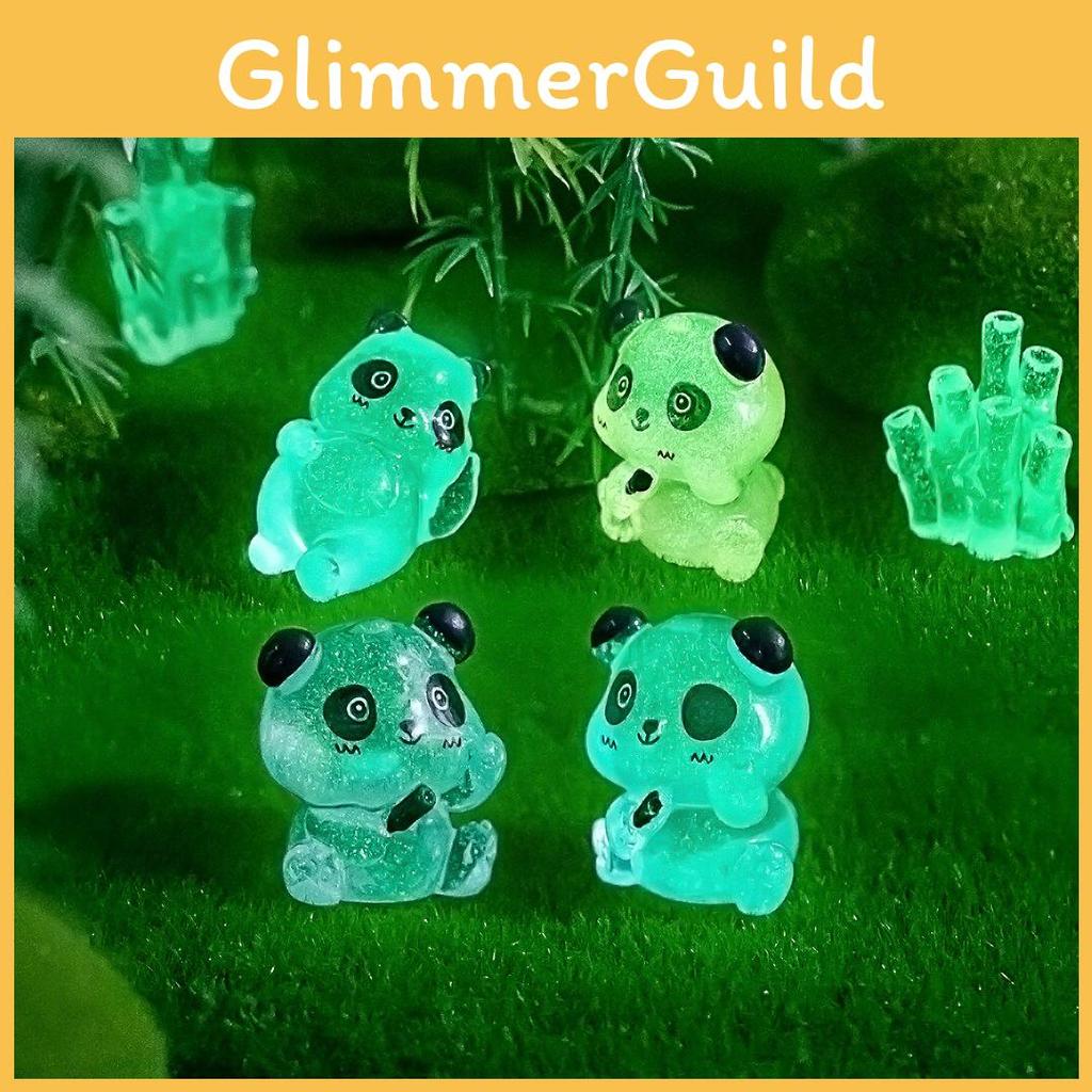 Figure di Panda Colorate in Resina con Funzione Luce Notturna per Giardino e Scrivania