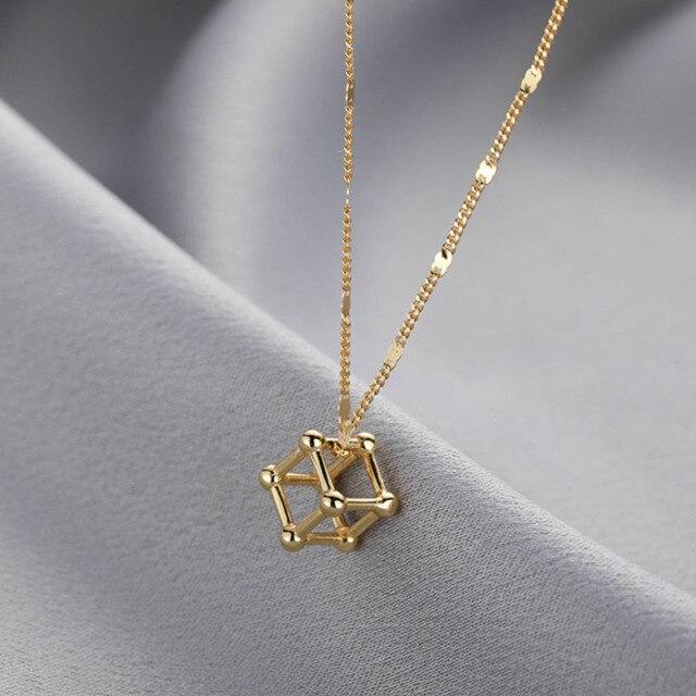 925 Sterling Silver Cube Geometric Necklace Female Simple Elegant Shiny Chain Choker Pendant Necklaces Gift