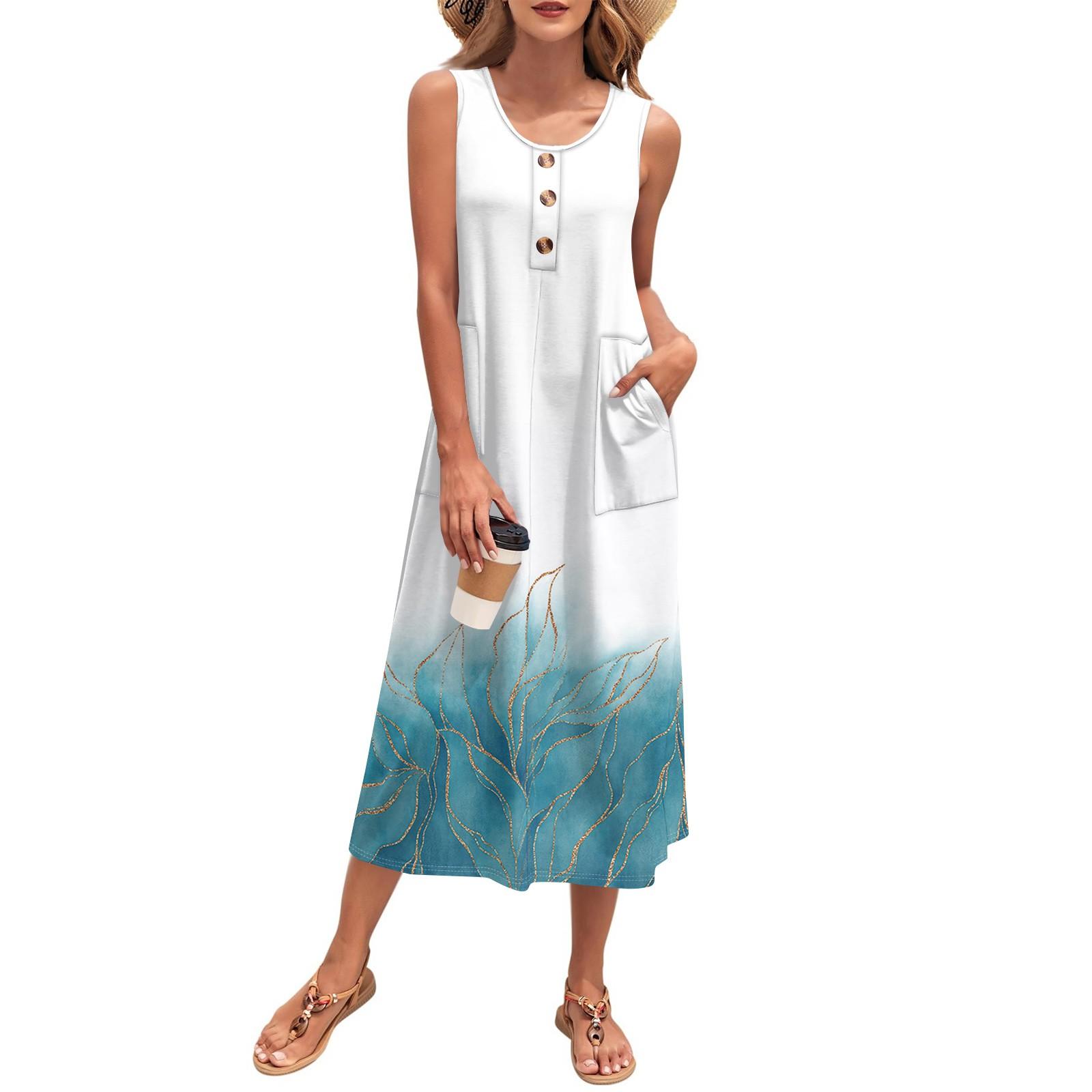 

Женское летнее макси-платье без рукавов на пуговицах, повседневное свободное длинное пляжное платье-сарафан для путешествий и отпуска XL белый