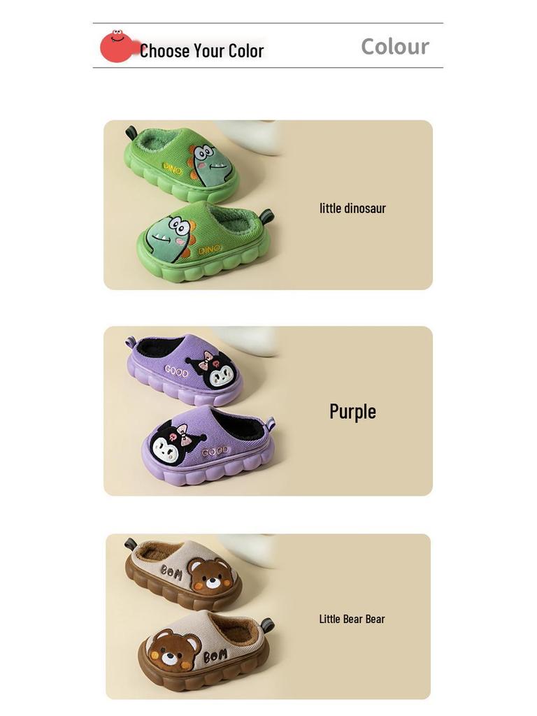 Children's Dinosaur Furry Cotton Slippers for Boys & Girls - Small, Medium, Large - Cozy Indoor Footwear for Autumn & Winter