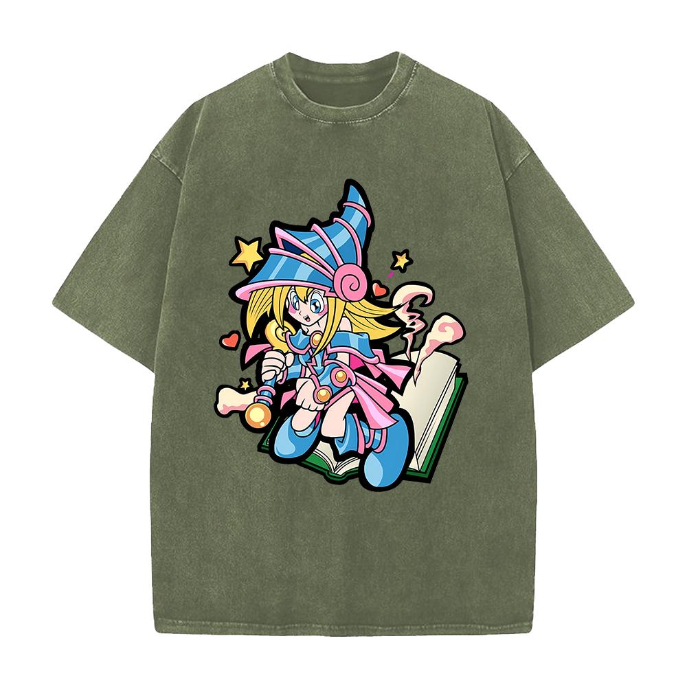 Cute Anime Dark Magician Girl T-shirt Y2k Washed Oversized T Shirt Men's Clothing Summer Short Sleeve Tops