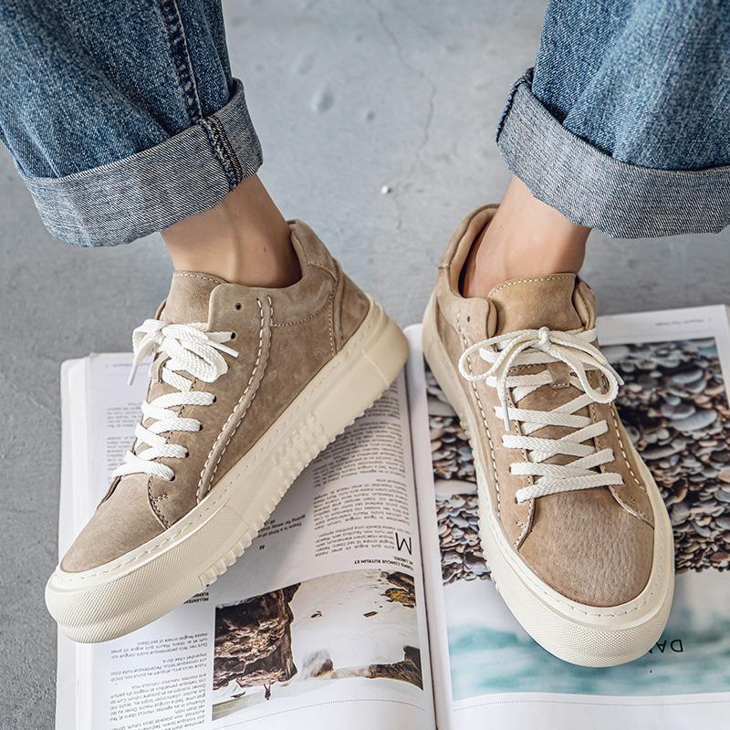 Pigskin casual men's shoes new summer tooling function retro British board shoes low-top white shoes men