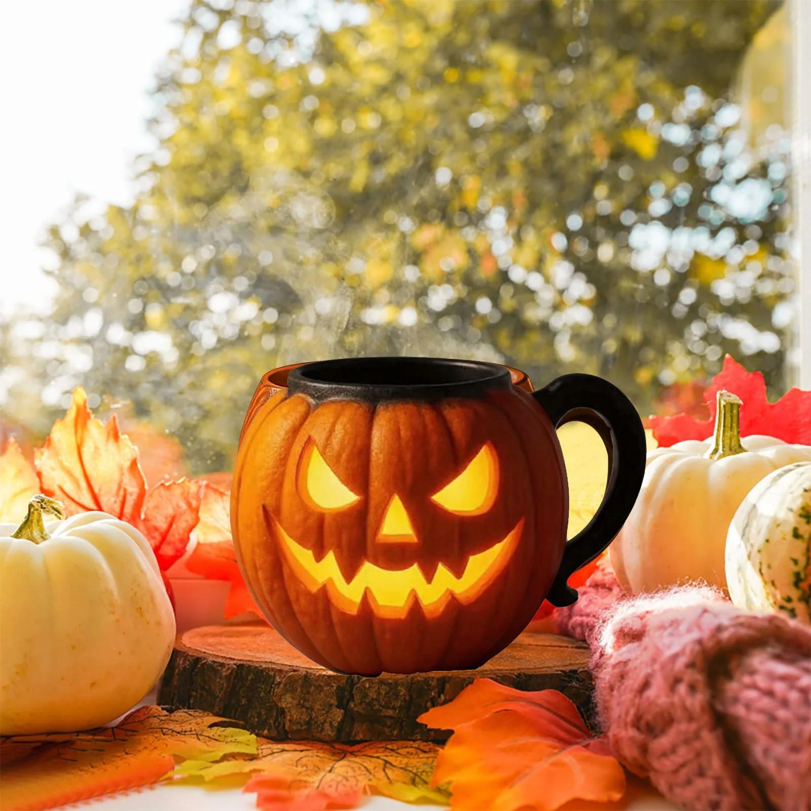 

Кружка для кофе с лицом тыквы на Хэллоуин, Оригинальная чашка из смолы, Глянцевая отделка, Цилиндрическая форма, Можно мыть в посудомоечной машине, Подарок для женщин, мужчин, детей One Size