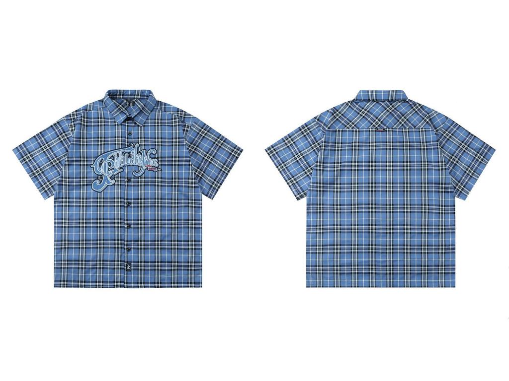 Västkust Chicano Gangsterstil Kursiv Skrift Rutig Skjorta