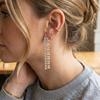 Stainless Steel Baguette Round CZ Drop Earrings 18K Gold Plated Linear Tennis Statement Earrings for Women
