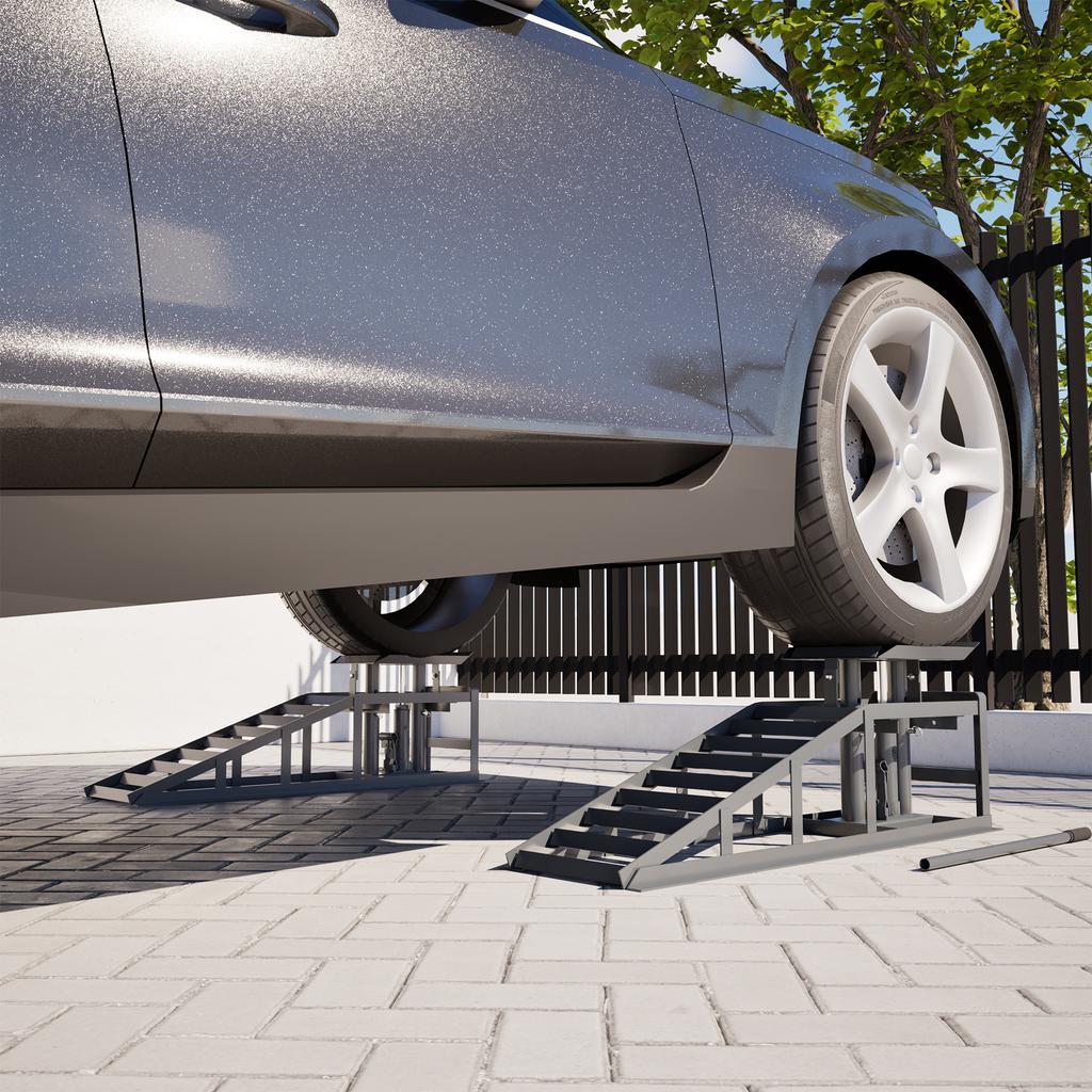 2 Pieces Car Drive-On Ramp Height-Adjustable Ramp Jack, Loading Ramp Set Lifting Platform (Grey)