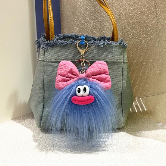 Keychain Cartoon Plush Doll Wearing Big Bowknot Decor Big Mouth Design Charm Key Chain