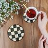 Wooden Coasters Coastal Ocean Theme Fish/Checkered Plaid Pattern Coasters