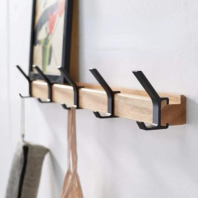 Nordische Wandgarderobe mit 5 beweglichen Haken, Kleiderstange aus Aluminium für Hüte, Handtücher, Bademäntel, Kleiderbügel aus Holz, Perchero-Möbel