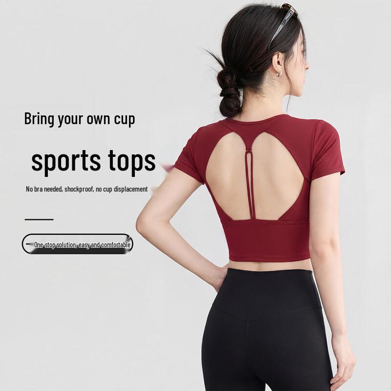 Youyou Women s Bare-Feel Yoga Top with Fixed Cup & Hollow Back S