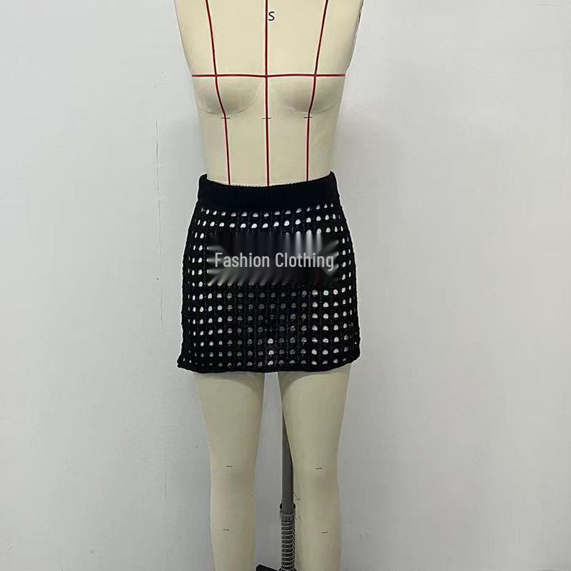 European & American Sexy Mesh Knitted Beach Skirt – Slim, Hip-Hugging, Sunscreen Cover-Up