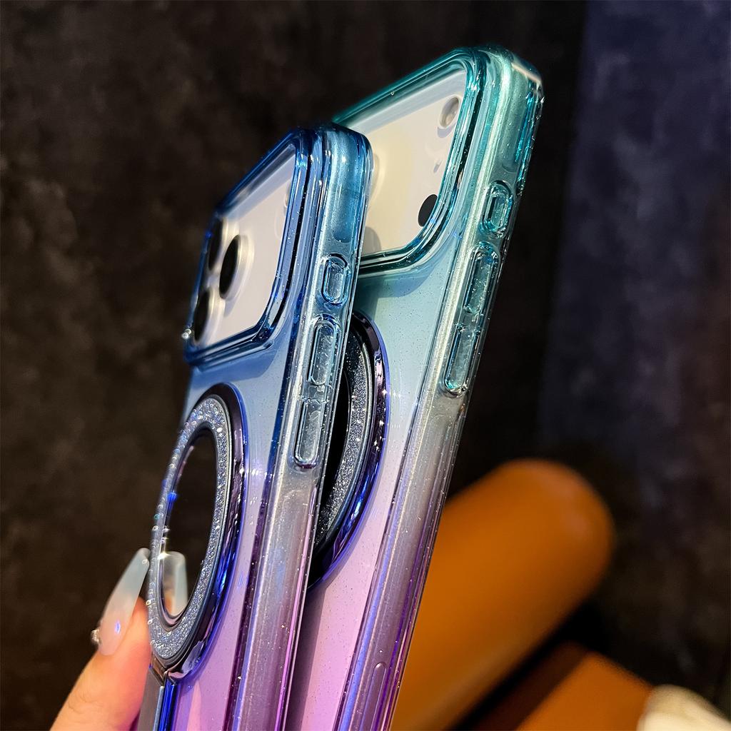 For iPhone 17 Pro Case Glitter PC+TPU Clear Mirror Kickstand Phone Cover with Compatible with MagSafe