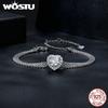 WOSTU 1 CT Sparkling Moissanite Heart Bracelet For Women 925 Silver Lab Diamond moissanite Star Flat wide chain Links